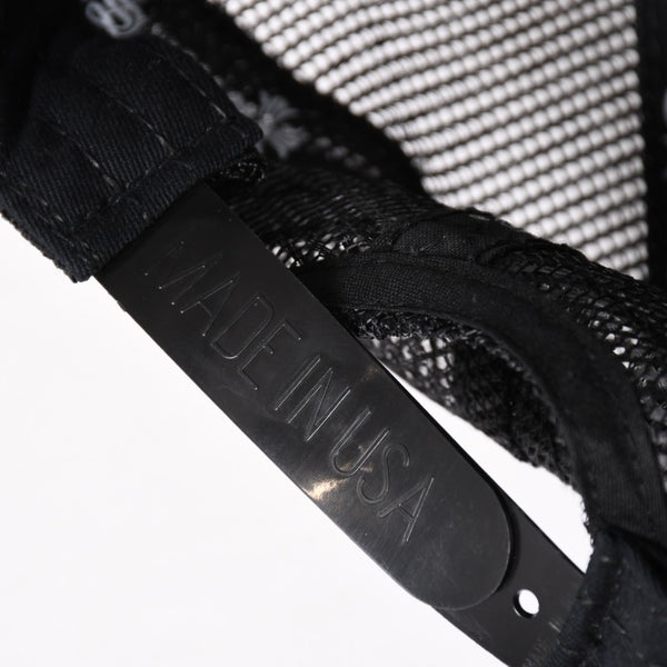 新品未使用品 CHROME HEARTS クロムハーツ セメタリーレザー クロスパッチ オレンジ トラッカー メッシュ キャップ シルバー金具 中古 4a004131