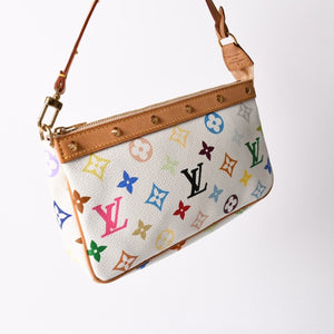 Very Good Condition LOUIS VUITTON Pochette Accessory Pouch M92649 Monogram Multicolor White Used 4a003923