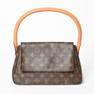 極美品 LOUIS VUITTON ルイヴィトン ミニ ルーピング ワンショルダーバッグ M51147 モノグラム PVC レザー ブラウン 中古 4a004228