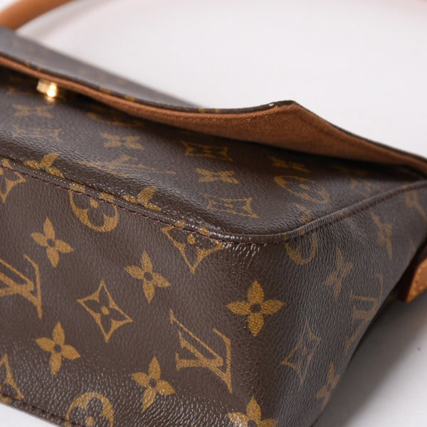 極美品 LOUIS VUITTON ルイヴィトン ミニ ルーピング ワンショルダーバッグ M51147 モノグラム PVC レザー ブラウン 中古 4a004228