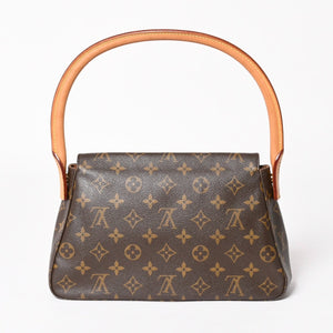 極美品 LOUIS VUITTON ルイヴィトン ミニ ルーピング ワンショルダーバッグ M51147 モノグラム PVC レザー ブラウン 中古 4a004228