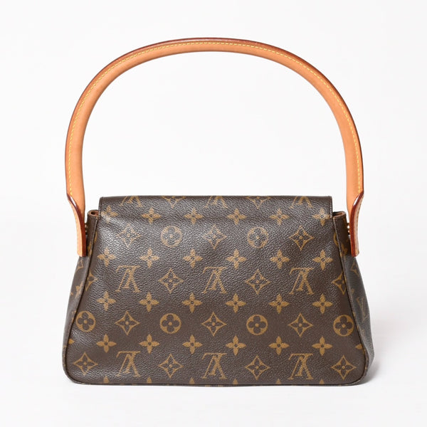 極美品 LOUIS VUITTON ルイヴィトン ミニ ルーピング ワンショルダーバッグ M51147 モノグラム PVC レザー ブラウン 中古 4a004228