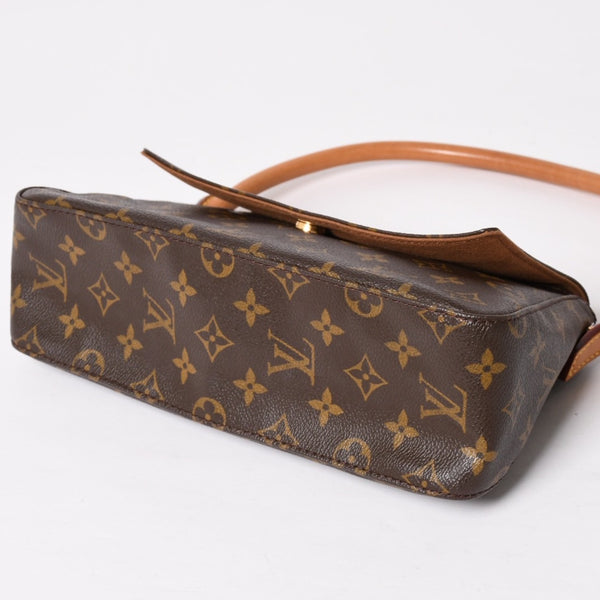 極美品 LOUIS VUITTON ルイヴィトン ミニ ルーピング ワンショルダーバッグ M51147 モノグラム PVC レザー ブラウン 中古 4a004228