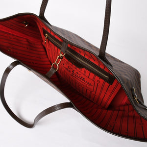 新品同様 LOUIS VUITTON ルイヴィトン ダミエ ネヴァーフルMM トートバッグ N51105 PVC レザー ブラウン GI 4141 ゴールド金具 中古 4a004235