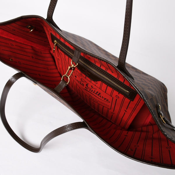 新品同様 LOUIS VUITTON ルイヴィトン ダミエ ネヴァーフルMM トートバッグ N51105 PVC レザー ブラウン GI 4141 ゴールド金具 中古 4a004235