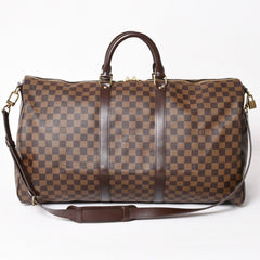 極美品 LOUISVUITTON ルイヴィトン キーポル バンドリエール55 ボストンバッグ N41414 ダミエ エベヌ ブラウン ゴールド金具 中古 4a004191