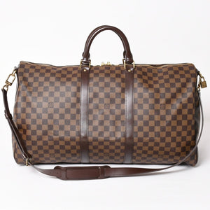 極美品 LOUISVUITTON ルイヴィトン キーポル バンドリエール55 ボストンバッグ N41414 ダミエ エベヌ ブラウン ゴールド金具 中古 4a004191