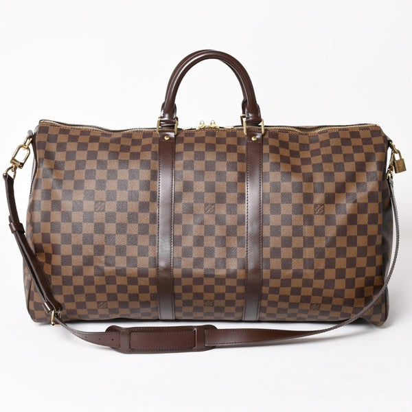 極美品 LOUISVUITTON ルイヴィトン キーポル バンドリエール55 ボストンバッグ N41414 ダミエ エベヌ ブラウン ゴールド金具 中古 4a004191