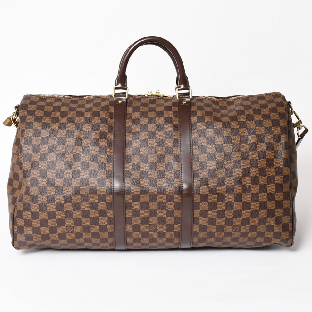 極美品 LOUISVUITTON ルイヴィトン キーポル バンドリエール55 ボストンバッグ N41414 ダミエ エベヌ ブラウン ゴールド金具 中古 4a004191