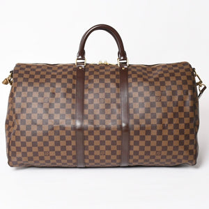 極美品 LOUISVUITTON ルイヴィトン キーポル バンドリエール55 ボストンバッグ N41414 ダミエ エベヌ ブラウン ゴールド金具 中古 4a004191