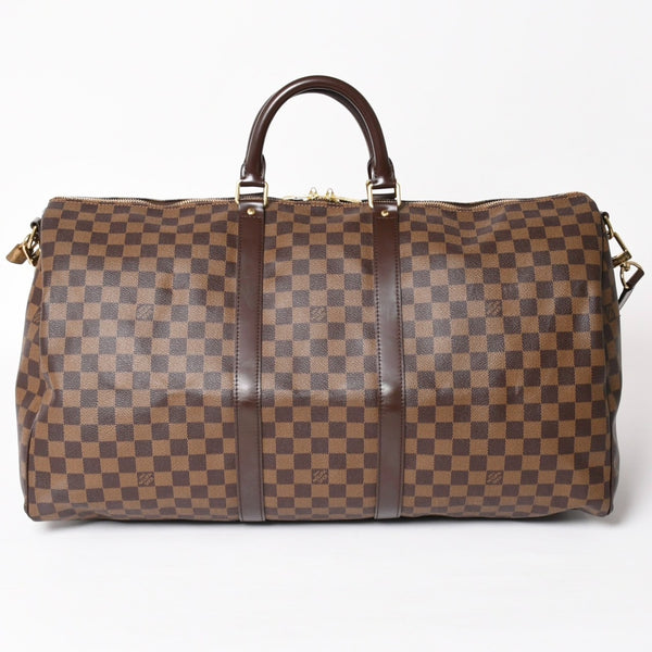 極美品 LOUISVUITTON ルイヴィトン キーポル バンドリエール55 ボストンバッグ N41414 ダミエ エベヌ ブラウン ゴールド金具 中古 4a004191