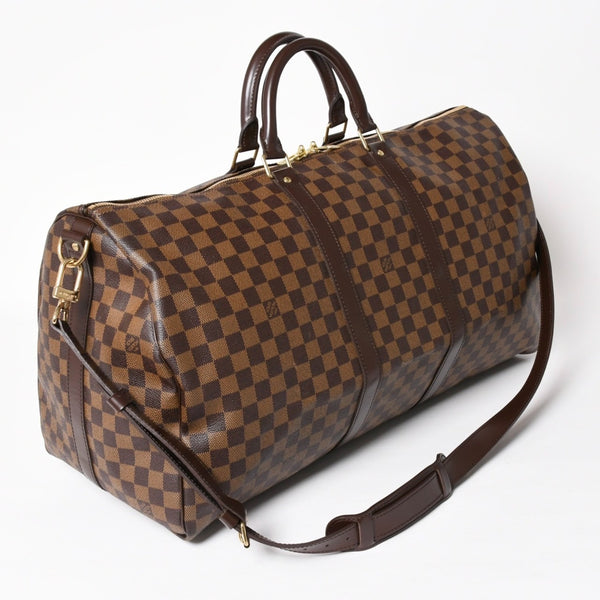 極美品 LOUISVUITTON ルイヴィトン キーポル バンドリエール55 ボストンバッグ N41414 ダミエ エベヌ ブラウン ゴールド金具 中古 4a004191