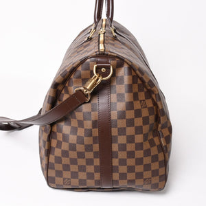 極美品 LOUISVUITTON ルイヴィトン キーポル バンドリエール55 ボストンバッグ N41414 ダミエ エベヌ ブラウン ゴールド金具 中古 4a004191