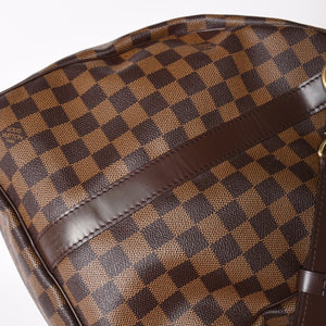 極美品 LOUISVUITTON ルイヴィトン キーポル バンドリエール55 ボストンバッグ N41414 ダミエ エベヌ ブラウン ゴールド金具 中古 4a004191