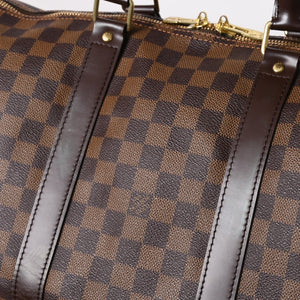 極美品 LOUISVUITTON ルイヴィトン キーポル バンドリエール55 ボストンバッグ N41414 ダミエ エベヌ ブラウン ゴールド金具 中古 4a004191