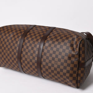 極美品 LOUISVUITTON ルイヴィトン キーポル バンドリエール55 ボストンバッグ N41414 ダミエ エベヌ ブラウン ゴールド金具 中古 4a004191
