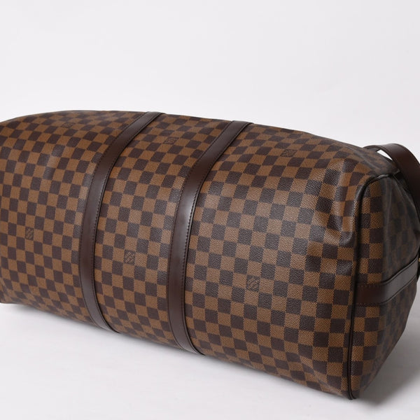極美品 LOUISVUITTON ルイヴィトン キーポル バンドリエール55 ボストンバッグ N41414 ダミエ エベヌ ブラウン ゴールド金具 中古 4a004191