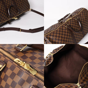 極美品 LOUISVUITTON ルイヴィトン キーポル バンドリエール55 ボストンバッグ N41414 ダミエ エベヌ ブラウン ゴールド金具 中古 4a004191