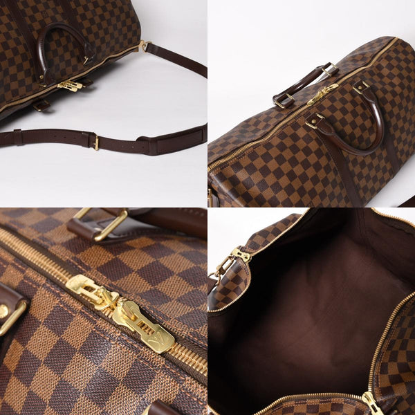 極美品 LOUISVUITTON ルイヴィトン キーポル バンドリエール55 ボストンバッグ N41414 ダミエ エベヌ ブラウン ゴールド金具 中古 4a004191