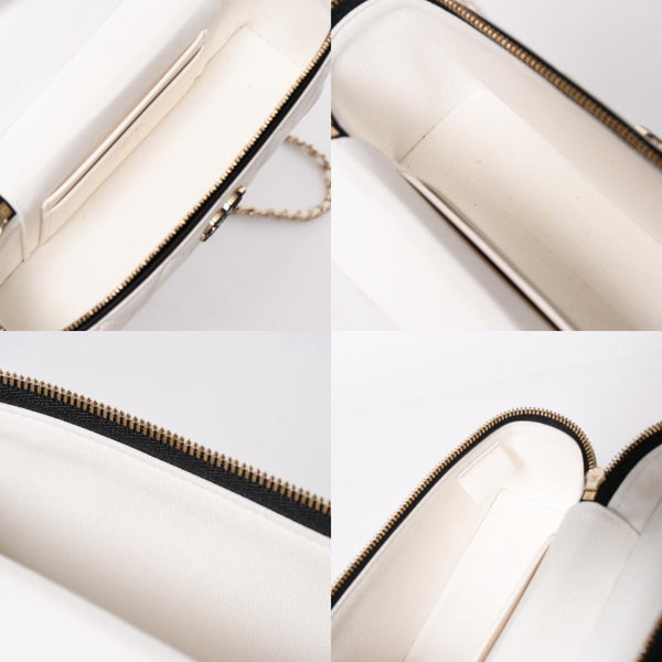 CHANEL Slim Vanity Bag Vanity Case Shoulder Bag Random Number Lambskin White Black Bicolor Silver Hardware Good Condition Used 4a004238