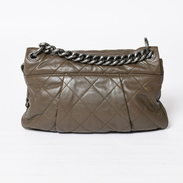 Very Good Condition CHANEL 2WAY Bag No. 16 Coco Mark Lambskin Quilted Olive Antique Silver Hardware Used 4a003948