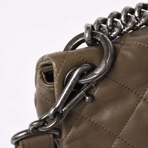 Very Good Condition CHANEL 2WAY Bag No. 16 Coco Mark Lambskin Quilted Olive Antique Silver Hardware Used 4a003948