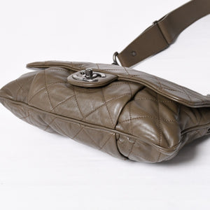 Very Good Condition CHANEL 2WAY Bag No. 16 Coco Mark Lambskin Quilted Olive Antique Silver Hardware Used 4a003948