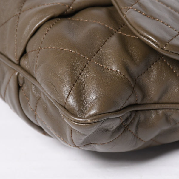 Very Good Condition CHANEL 2WAY Bag No. 16 Coco Mark Lambskin Quilted Olive Antique Silver Hardware Used 4a003948