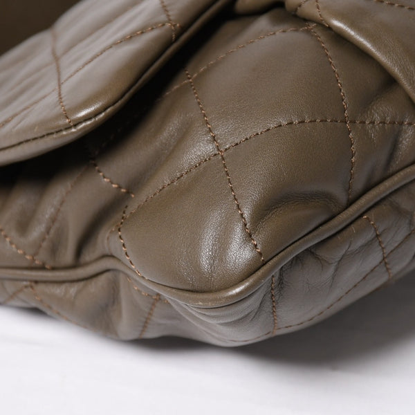 Very Good Condition CHANEL 2WAY Bag No. 16 Coco Mark Lambskin Quilted Olive Antique Silver Hardware Used 4a003948