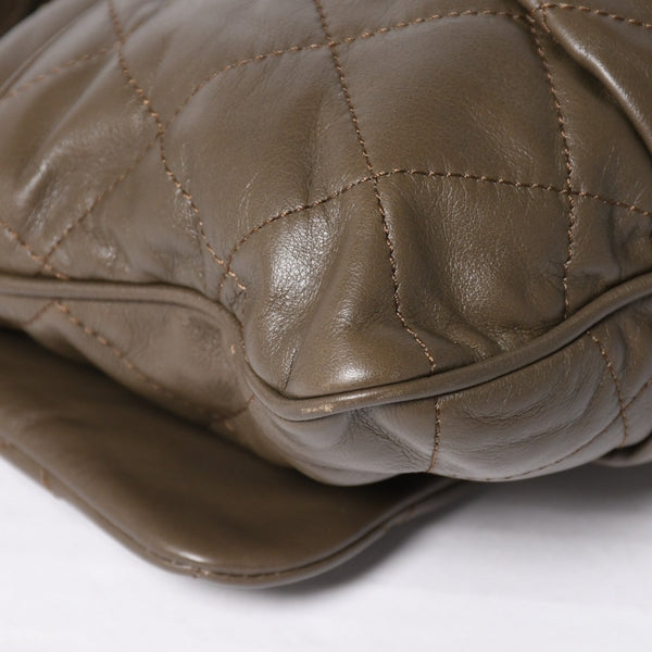 Very Good Condition CHANEL 2WAY Bag No. 16 Coco Mark Lambskin Quilted Olive Antique Silver Hardware Used 4a003948
