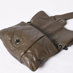 Very Good Condition CHANEL 2WAY Bag No. 16 Coco Mark Lambskin Quilted Olive Antique Silver Hardware Used 4a003948