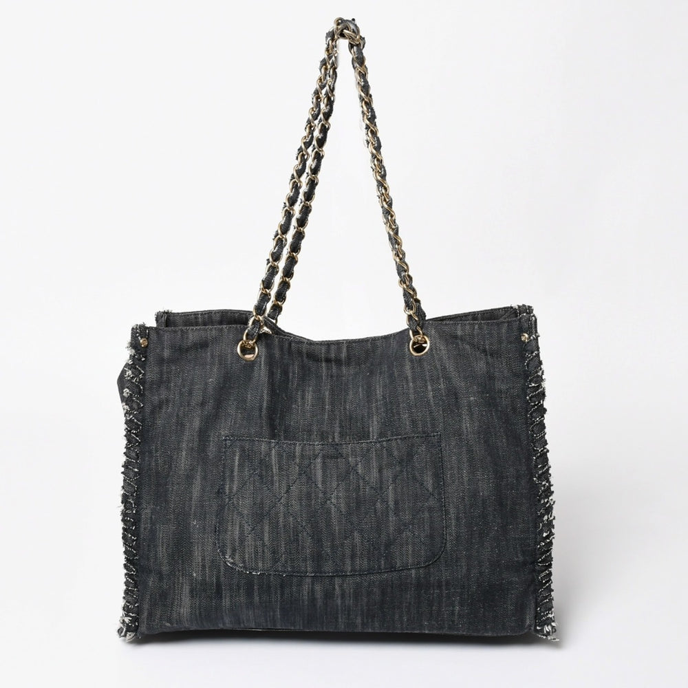 CHANEL Chain Tote Bag A31932 No. 10 Night Flight Embroidery Coco Mark Denim Embroidery Good Condition Used 4a004240