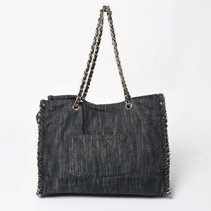 CHANEL シャネル チェーントートバッグ A31932 10番台 夜間飛行 刺繍 ココマーク デニム エンブロイダリー 美品 中古 4a004240