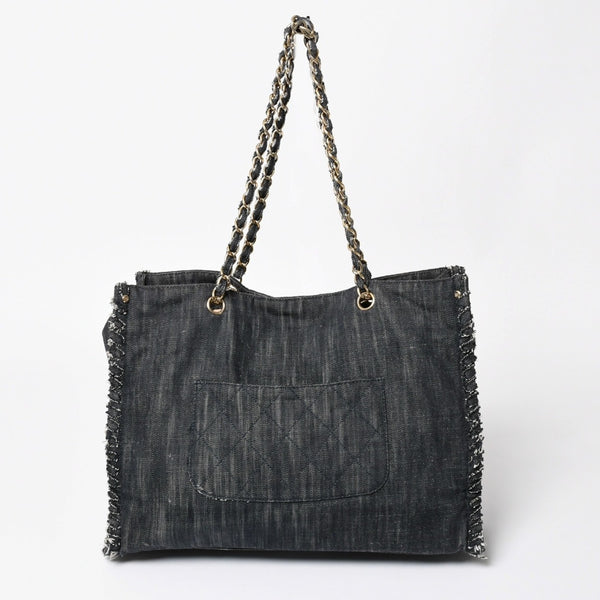 CHANEL シャネル チェーントートバッグ A31932 10番台 夜間飛行 刺繍 ココマーク デニム エンブロイダリー 美品 中古 4a004240
