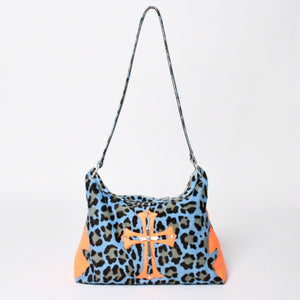 CHROME HEARTS Little Lyon Shoulder Bag Blue Leopard Pony Hair Large Cross Decoration Haraco Good Condition Used 4a003561