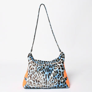 CHROME HEARTS Little Lyon Shoulder Bag Blue Leopard Pony Hair Large Cross Decoration Haraco Good Condition Used 4a003561