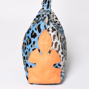 CHROME HEARTS Little Lyon Shoulder Bag Blue Leopard Pony Hair Large Cross Decoration Haraco Good Condition Used 4a003561