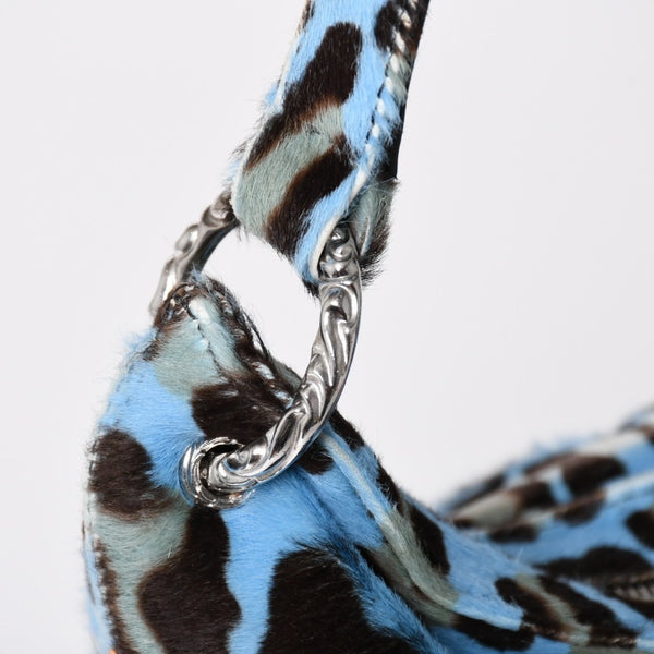 CHROME HEARTS Little Lyon Shoulder Bag Blue Leopard Pony Hair Large Cross Decoration Haraco Good Condition Used 4a003561