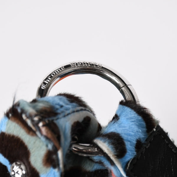 CHROME HEARTS Little Lyon Shoulder Bag Blue Leopard Pony Hair Large Cross Decoration Haraco Good Condition Used 4a003561