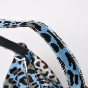 CHROME HEARTS Little Lyon Shoulder Bag Blue Leopard Pony Hair Large Cross Decoration Haraco Good Condition Used 4a003561