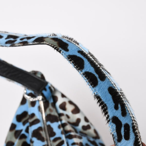 CHROME HEARTS Little Lyon Shoulder Bag Blue Leopard Pony Hair Large Cross Decoration Haraco Good Condition Used 4a003561