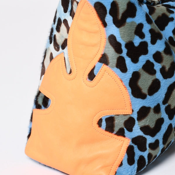 CHROME HEARTS Little Lyon Shoulder Bag Blue Leopard Pony Hair Large Cross Decoration Haraco Good Condition Used 4a003561