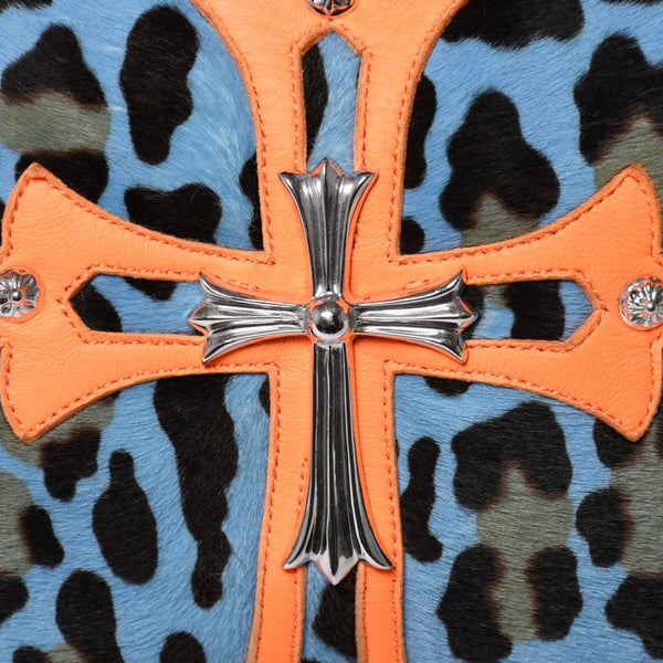 CHROME HEARTS Little Lyon Shoulder Bag Blue Leopard Pony Hair Large Cross Decoration Haraco Good Condition Used 4a003561