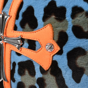 CHROME HEARTS Little Lyon Shoulder Bag Blue Leopard Pony Hair Large Cross Decoration Haraco Good Condition Used 4a003561