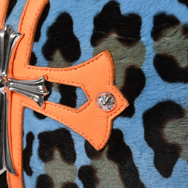 CHROME HEARTS Little Lyon Shoulder Bag Blue Leopard Pony Hair Large Cross Decoration Haraco Good Condition Used 4a003561