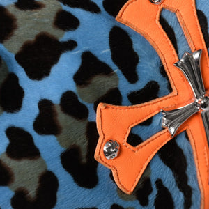CHROME HEARTS Little Lyon Shoulder Bag Blue Leopard Pony Hair Large Cross Decoration Haraco Good Condition Used 4a003561