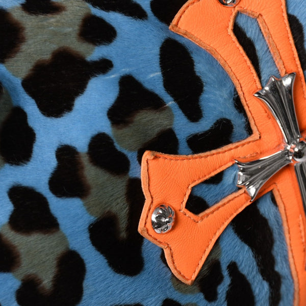 CHROME HEARTS Little Lyon Shoulder Bag Blue Leopard Pony Hair Large Cross Decoration Haraco Good Condition Used 4a003561