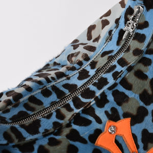 CHROME HEARTS Little Lyon Shoulder Bag Blue Leopard Pony Hair Large Cross Decoration Haraco Good Condition Used 4a003561