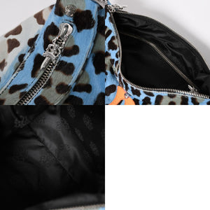 CHROME HEARTS Little Lyon Shoulder Bag Blue Leopard Pony Hair Large Cross Decoration Haraco Good Condition Used 4a003561