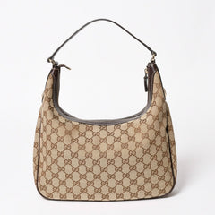Very Good Condition GUCCI GG Canvas Hobo One Shoulder Bag Semi-Shoulder Bag 153010 Beige Brown Leather 204046 Gold Hardware Used 4a003957